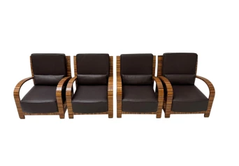 Four Art Deco Lounge Chairs with Leather Cushions France, 1930s